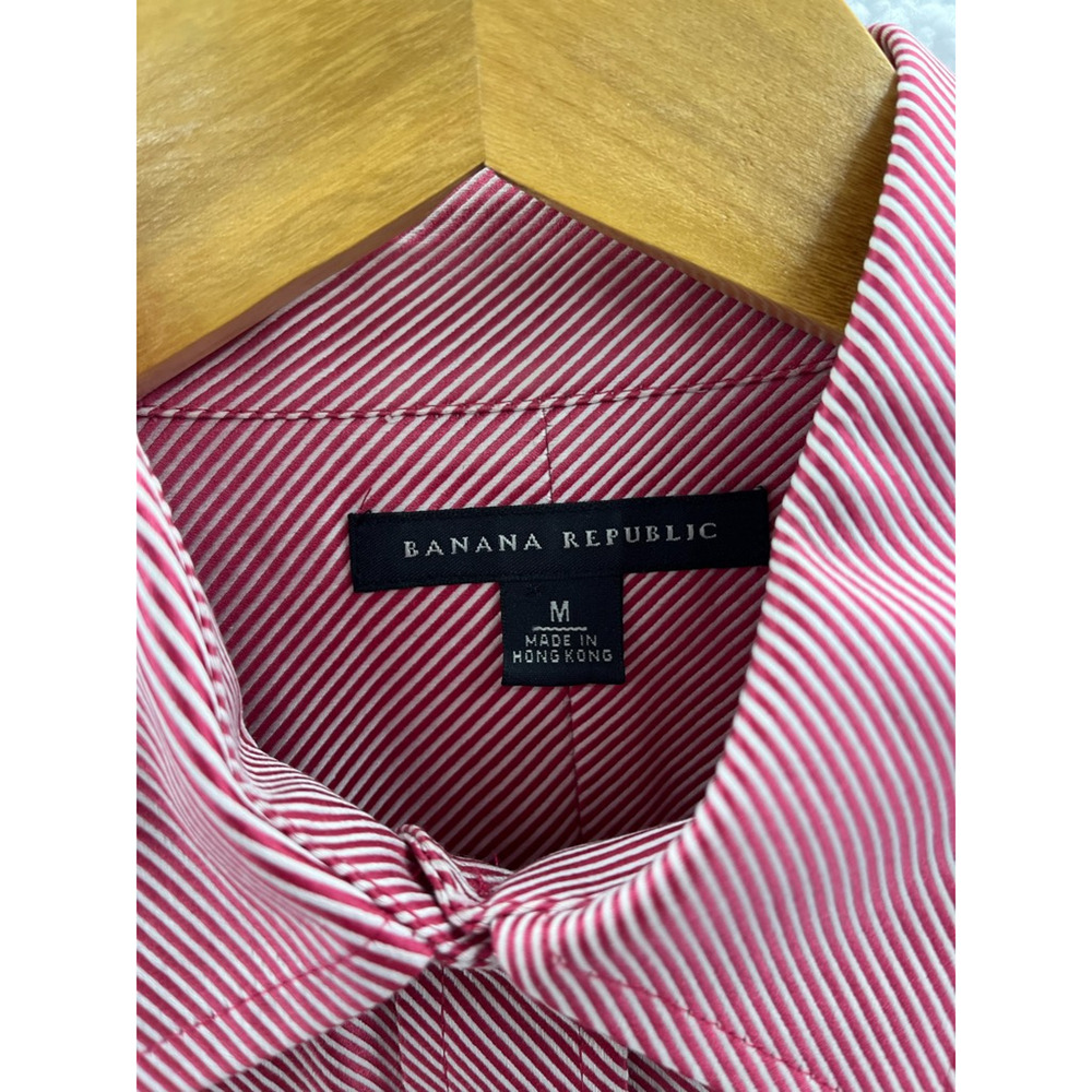 Banana Republic Womens Button Front Shirt Pink Stripe Long Sleeve Flip Up Cuff M - Picture 7 of 8